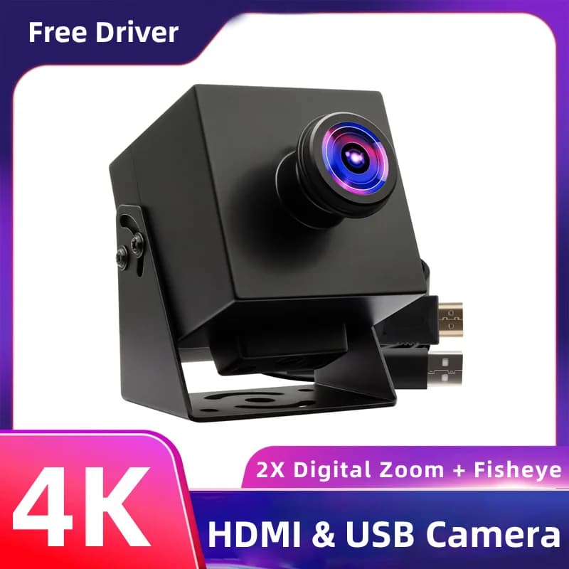 ELP 4K 30fps 2X Digital Zoom HDMI USB Webcam Manual Focus Wide Angle Fisheye Security USB Camera for PC/TV/Monitor Plug & Play