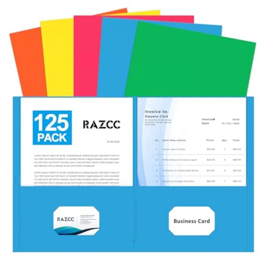 Cartelle con Due Tasche, Confezione da 125 Cartelle Portadocumenti con Tasche per Fogli Formato Letter, Cartelle Resistenti per Scuola, Ufficio e Lavoro