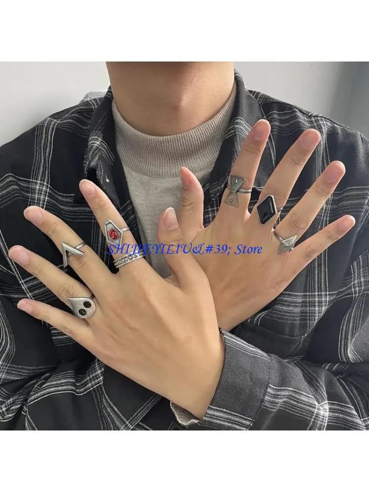 E21F 7Pieces/Set Cosplay Anime Finger Rings Hu Tao Rings Genshin Impact Cosplay Rings