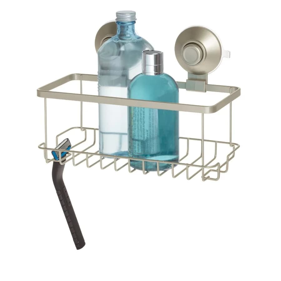 Everett Metal Push Lock Suction Shower 1-Shelf Caddy Organizer Satin