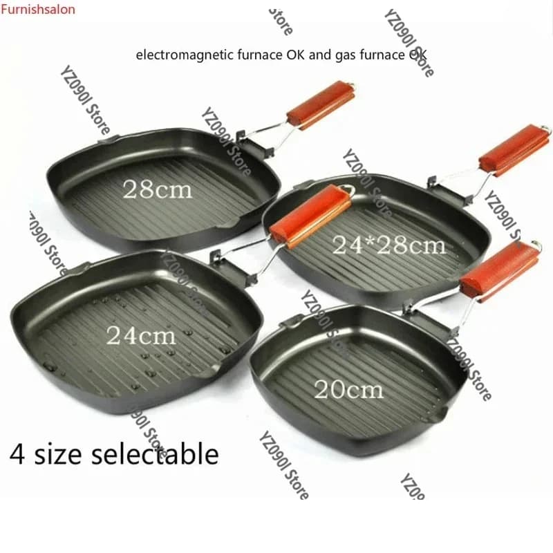 Padella per Bistecche a Doppio Fondo con Striature, Padella Antiaderente Universale in Ferro per Fornelli, Utensile da Cucina Pieghevole per Esterni e Uso Domestico