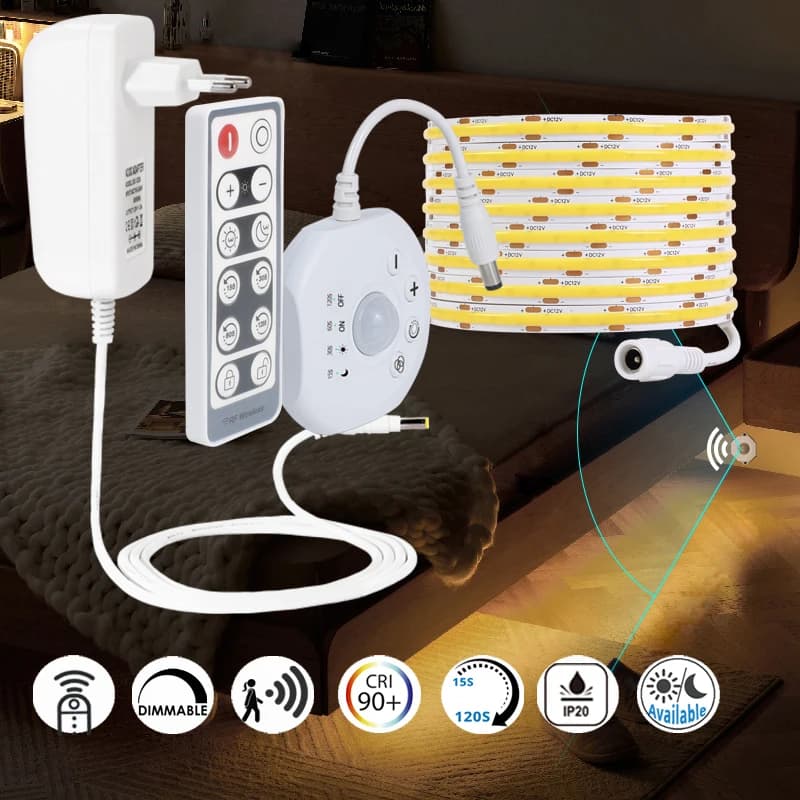 Remote Dimmer Bed Light Motion sensor PIR Kit daytime night light strip under the bed Angle passage lighting of stairs