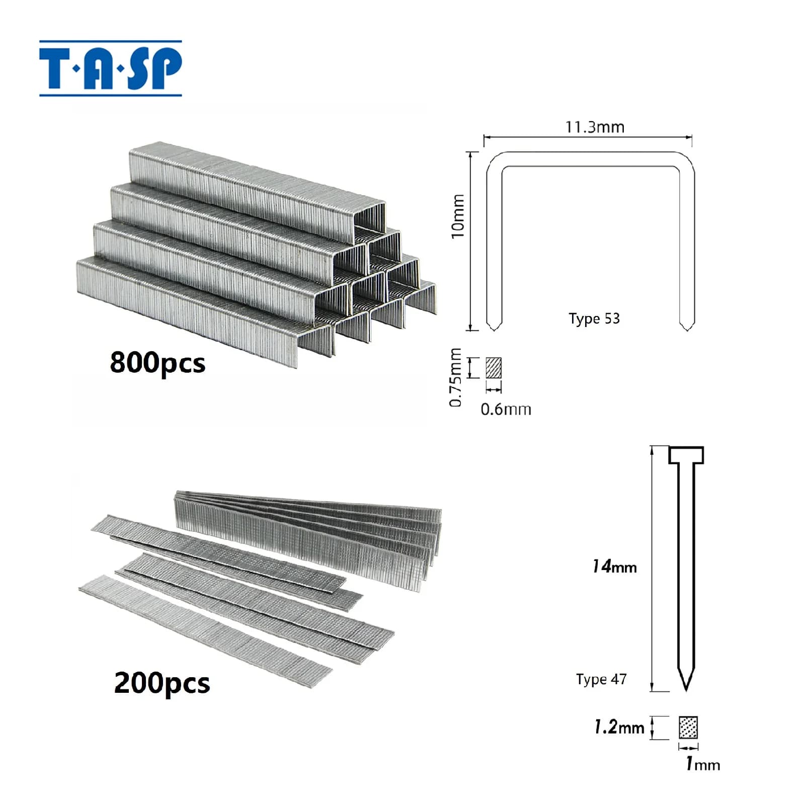 TASP 1000 graffette e chiodi, 10 mm tipo 53 800 pezzi, 14 mm tipo 47 200 pezzi per cucitrice elettrica pistola sparachiodi MESG45 presa a batteria