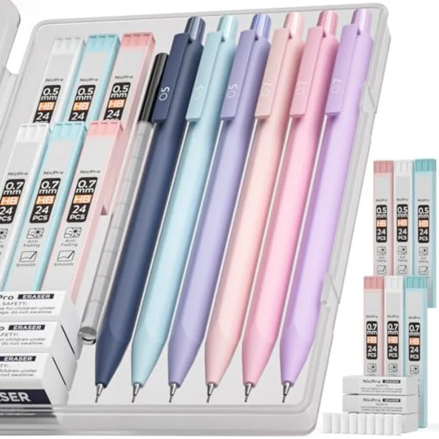 Cute Mechanical Pencils Set, 6PCS Pastel 0.5 and 0.7mm Pencils with 6 Tubes HB Leads, Erasers and Refills, Aesthetic School Sup