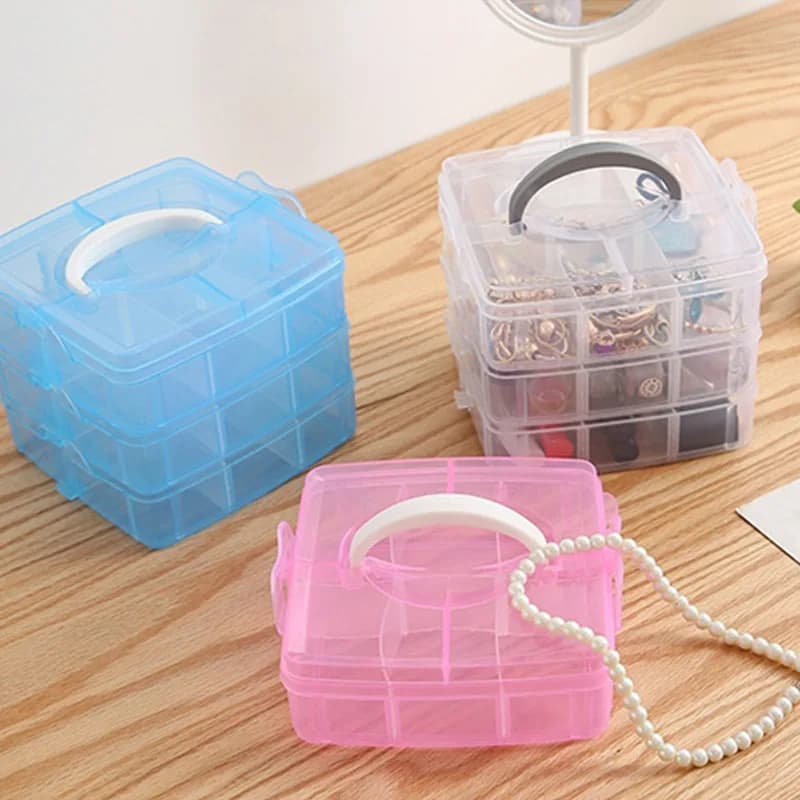 Household Three-Layer Portable Storage Box, Transparent Jewelry Storage Box, Hardware Tool Storage Box, Lego Toy Storage Box