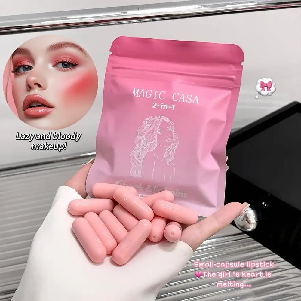 Stick Riparatore Illuminante 3D Naturale 2 in 1, Balsamo Labbra Opaco Morbido, Set di Rossetti in Capsula a Doppio Uso per Labbra e Guance in 12 Colori