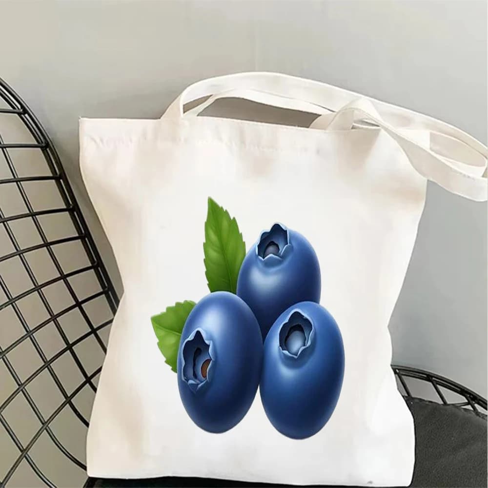 Blueberry Art Canvas Tote Bag Lightweight Shoulder Bag with Cute Cartoon Print Reusable Handbag for Summer Picnics