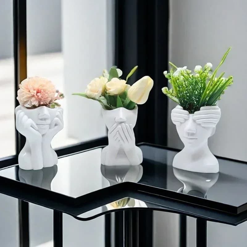 Nuovo Vaso in Resina 2026, Vaso per Fiori con Volto Umano in Stile Nordico, Decorazione per la Casa, Scultura Artistica Creativa, Vaso Astratto a Forma di Testa Umana per Piante e Fiori YUZI
