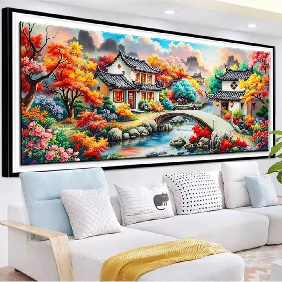 Bellissimo campagna 5D pittura diamante fai da te arte Jiangnan Dreamy Wonderland diamante ricamo pieno strass punto croce