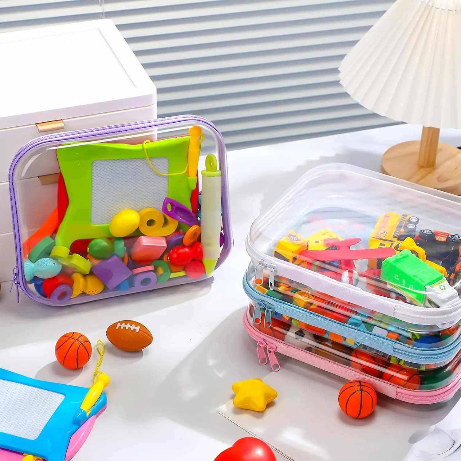 Set di 3 Astucci Trasparenti con Cerniera per Trucchi, Matite, Contenitori per Cosmetici, Snack, Blocchi da Costruzione e Puzzle