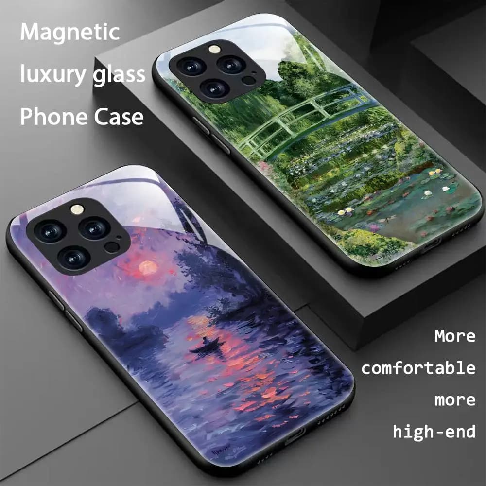 Art Draw Claude Monet Custodia per telefono caldo per iPhone 16 15 14 13 12 11 X XR XS 8 Plus Mini Pro Max Custodia per telefono magnetica in vetro
