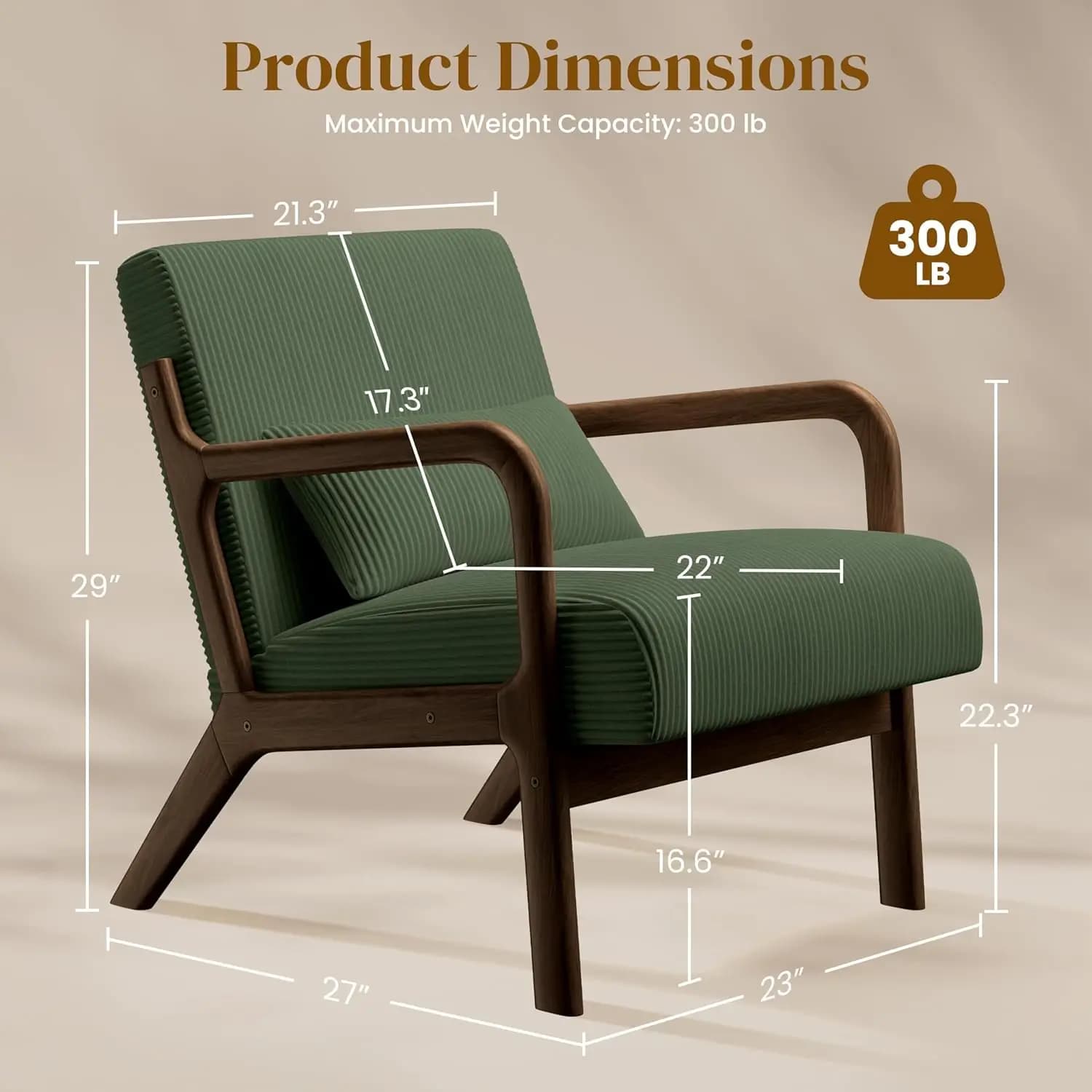 Poltrona in Velluto a Coste Stile Mid-Century Moderno con Cuscino Lombare, Sedia Imbottita per Lettura, Set da 2 per Soggiorno e Camera da Letto, Personalizzabile
