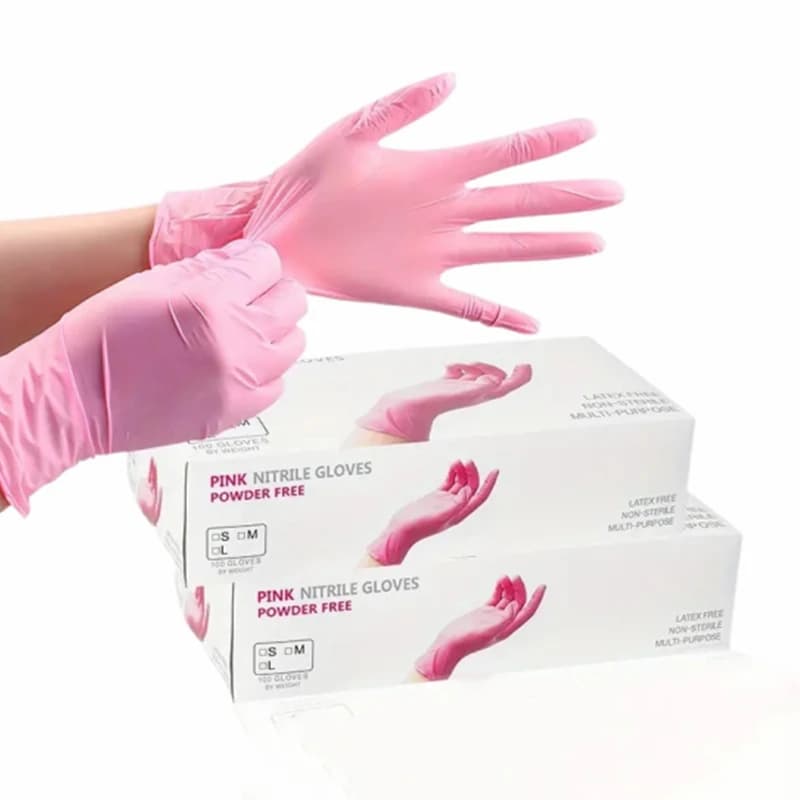 Guanti Monouso in Nitrile Rosa per Salone di Bellezza, Cucina, Tatuaggi e Tintura Capelli, 20/50/100 Pezzi, Senza Polvere e Lattice
