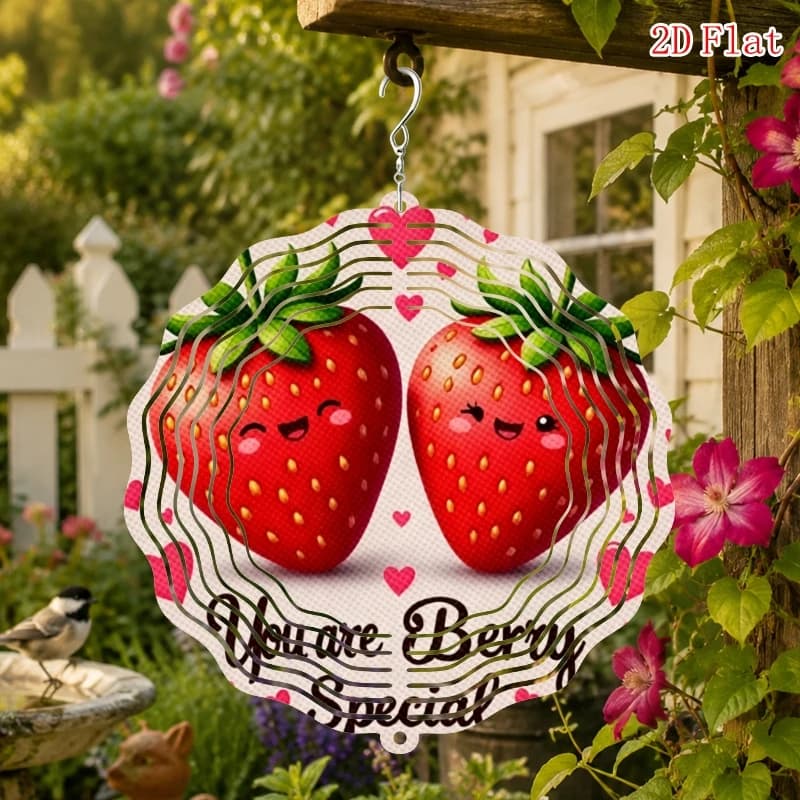 2D Flat- Printed, Battery- Free "Sweet Strawberry" Wind Chime with Rotating Hook, 360 Creative Wind Chime