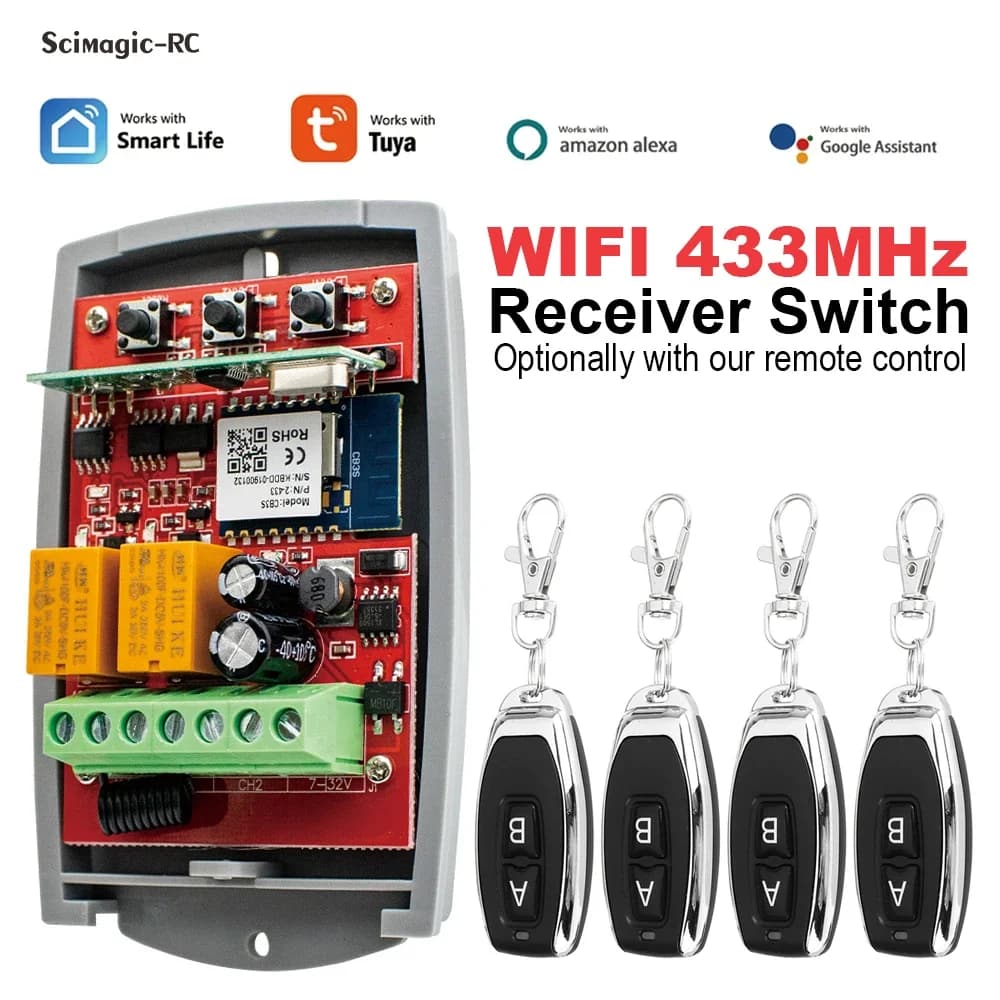 Tuya Universale Intelligente Ricevitore Wifi 2CH 12V 24V 220V Porta Del Garage Telecomando Apri Controller 433/433.92 Mhz Trasmettitore