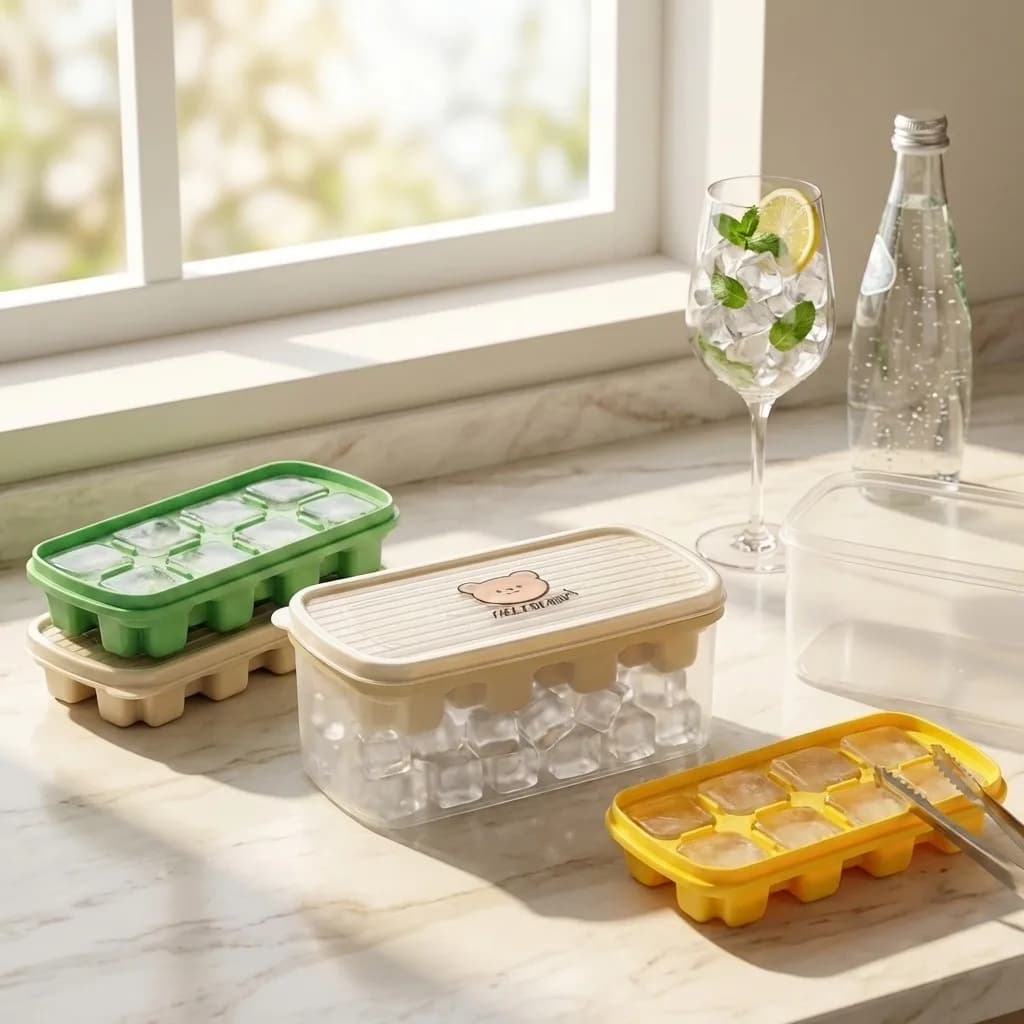 Mini vassoio per cubetti di ghiaccio in plastica con contenitore per ghiaccio, stampo per ghiaccio riutilizzabile a 8 griglie, strumenti da cucina e bar, stampo per cubetti di ghiaccio quadrati per whisky e bevande fredde
