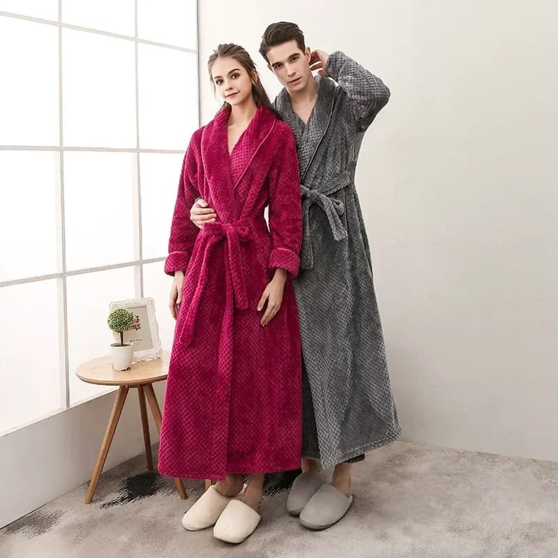 Bathrobe often strong sizes for men and women loose fashion 2024 Autumn and winter New extended pajamas casual