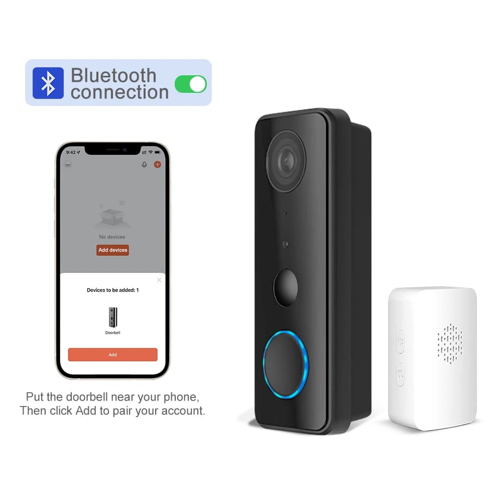 Videocitofono Wi-Fi 2MP 1080P con App Tuya, Bluetooth, Basso Consumo, Telecamera Spioncino e Visualizzatore Porta
