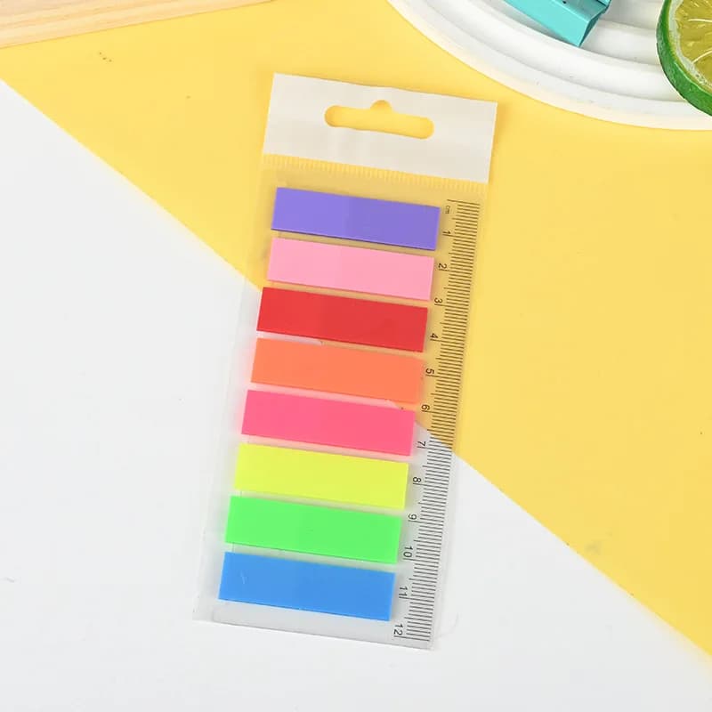 PET traslucido 8 colori Arcobaleno Sticky Notes Etichetta creativa Indice Note con righello Note di apprendimento funzionali per ufficio