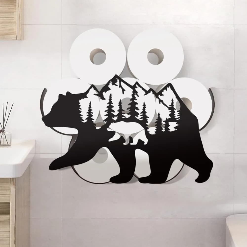 Bear Toilet Paper Holder Funny Bear Rustic Cabin Decorative Toilet Paper Storage Extra 8 Rolls Wild Bear Freestanding Toliet