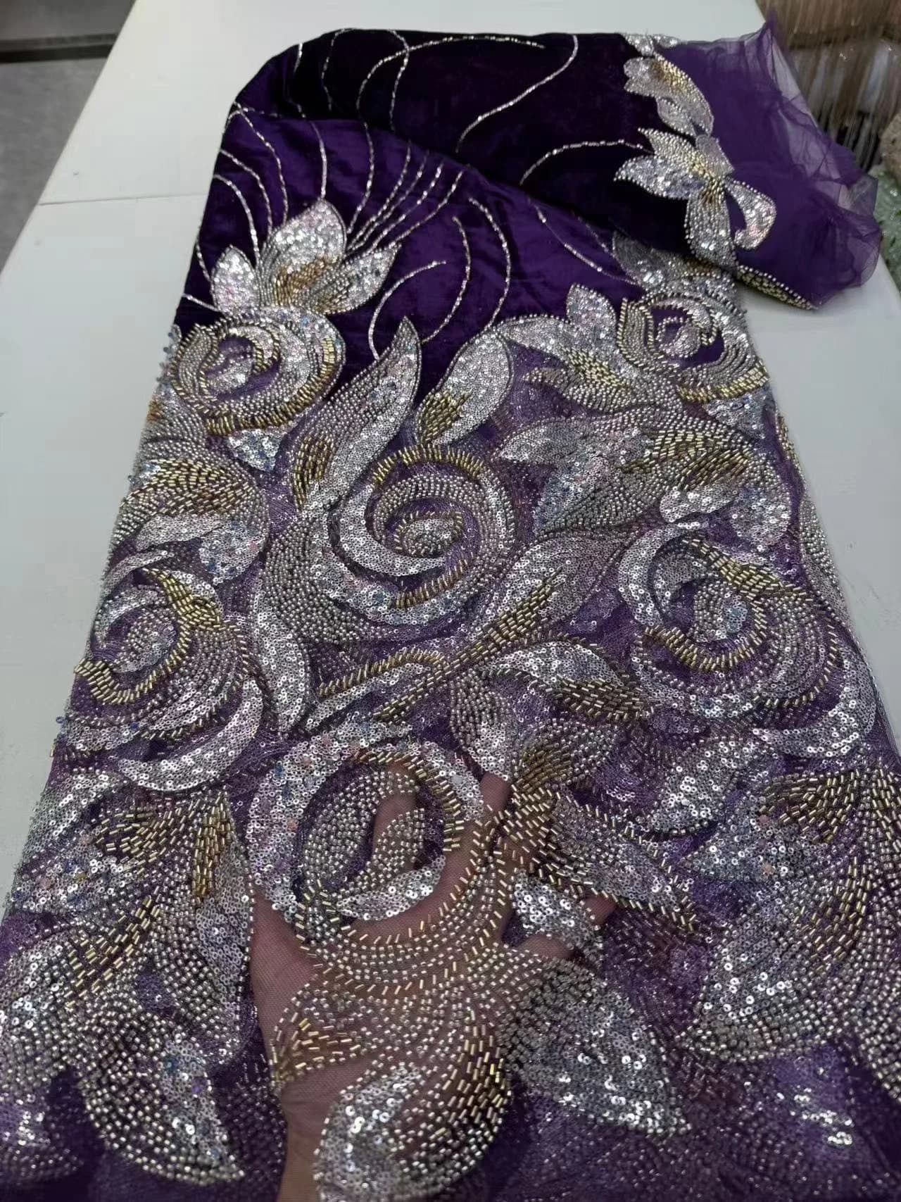 2026 African Nigerian High-Quality Sequins Tulle Lace Fabric for Prom Dresses Beads Embroidery Sewing Net Cloth 5Yard JY554