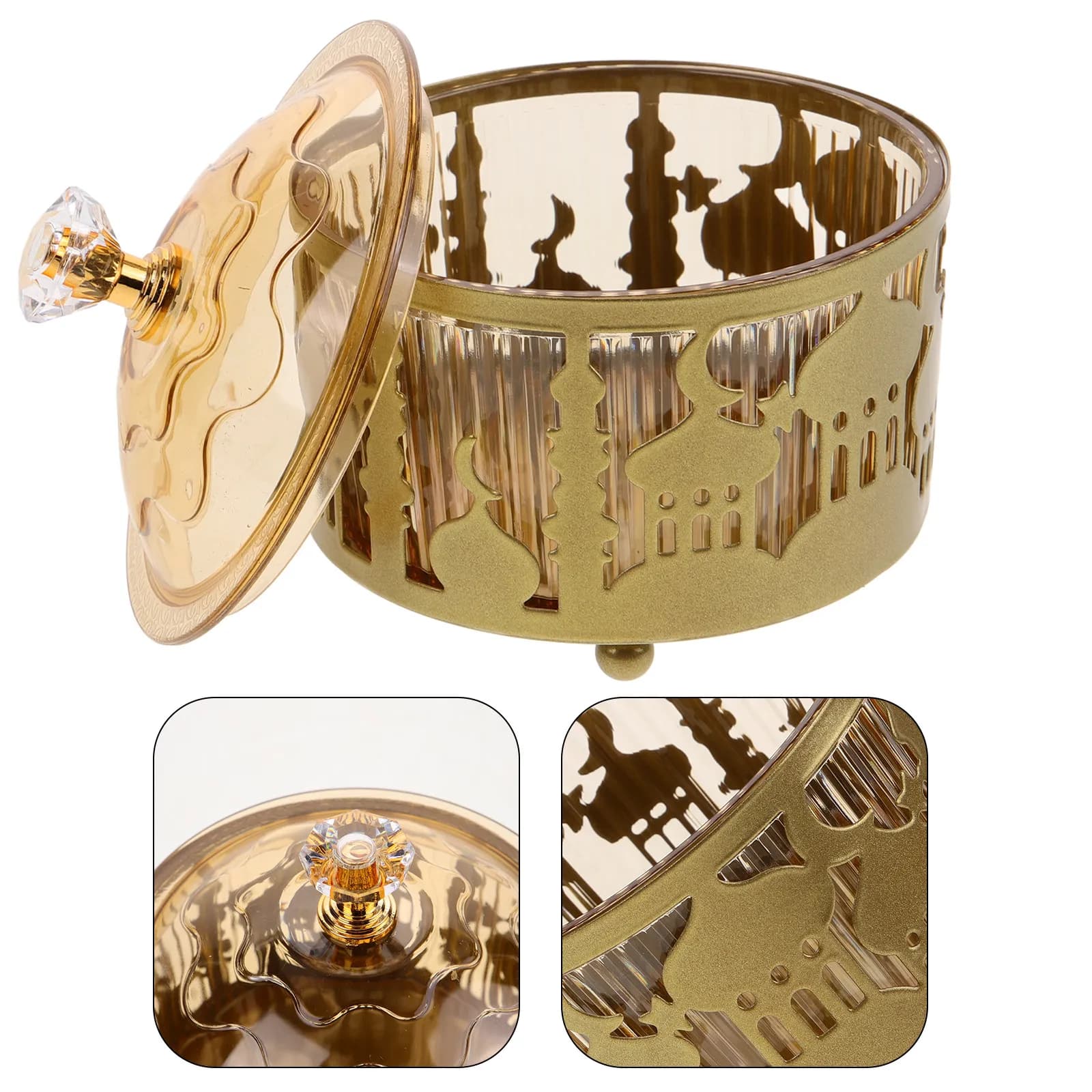 Vassoio Decorativo in Metallo Dorato e Plastica per Snack e Dolci del Ramadan, Stile Arabo Mediorientale, Piatto per Frutta Secca e Dessert