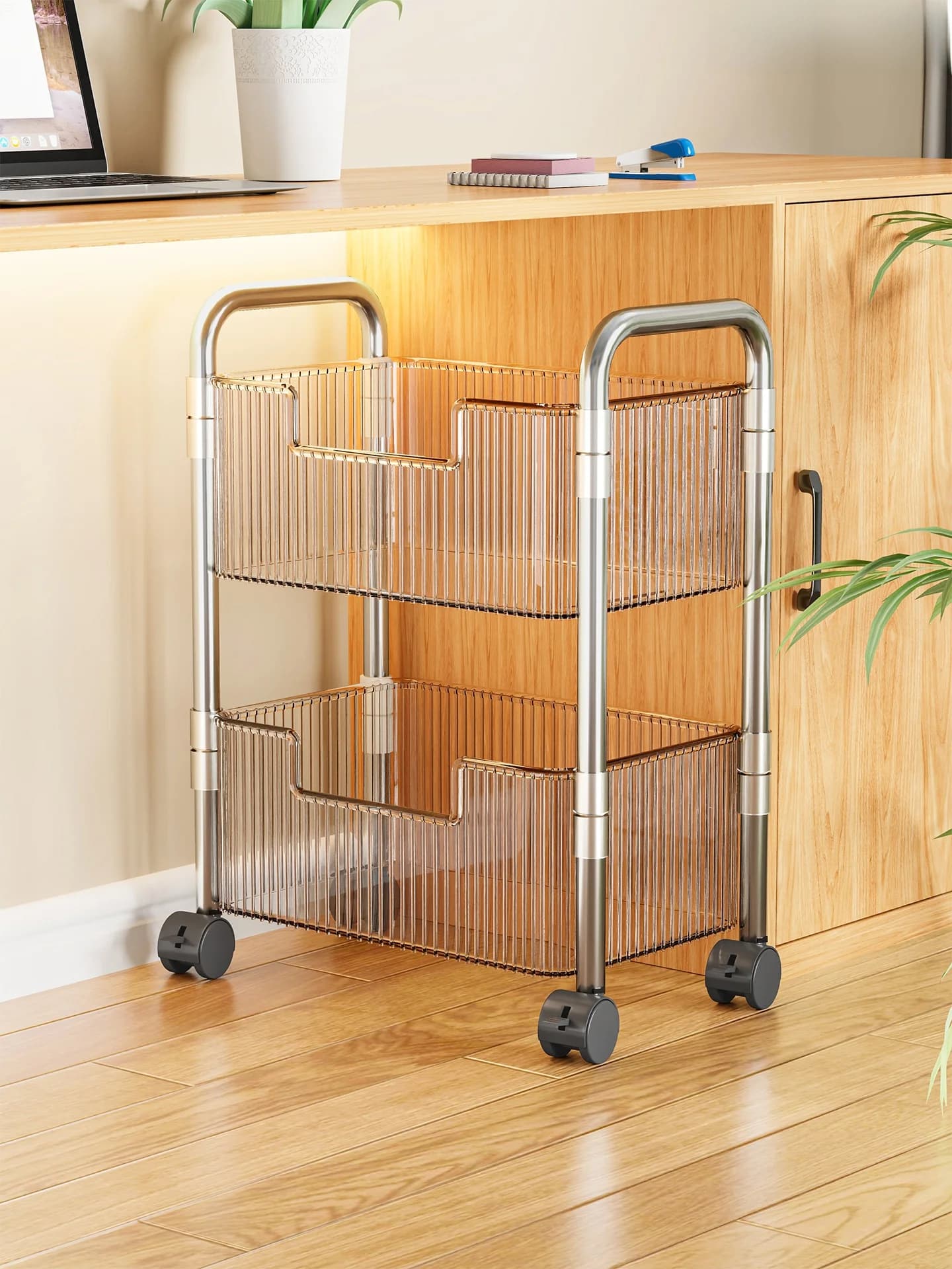 Carrello porta libri in acrilico multi-strato mobile da sotto tavolo, scaffale organizer per la casa
