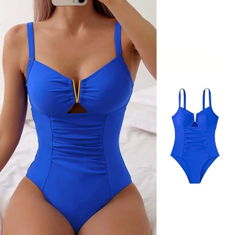 Costume da bagno intero da donna con scollo a V e spalline, modello 2026, per l'estate, a vita alta, slim, senza schienale, per la spiaggia