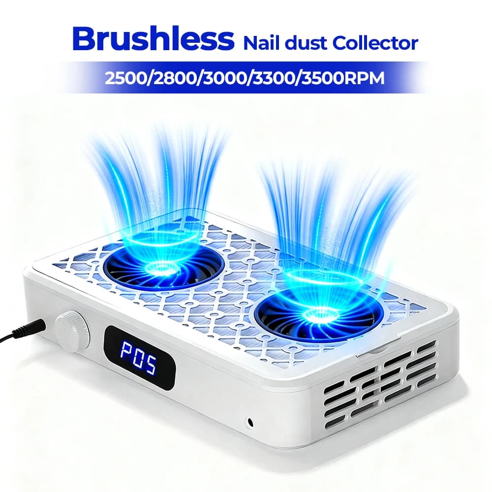 Professional turbulent vacuum cleaner Nail dust collector without brushes Dust extractor for strong nail intake two hands with double fans