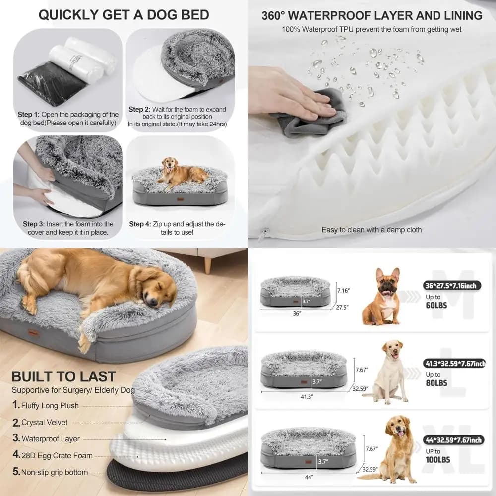 Letto per cani ortopedico semicircolare per cani XL: spessore 3,7, schiuma 28D, copertura rimovibile, impermeabile