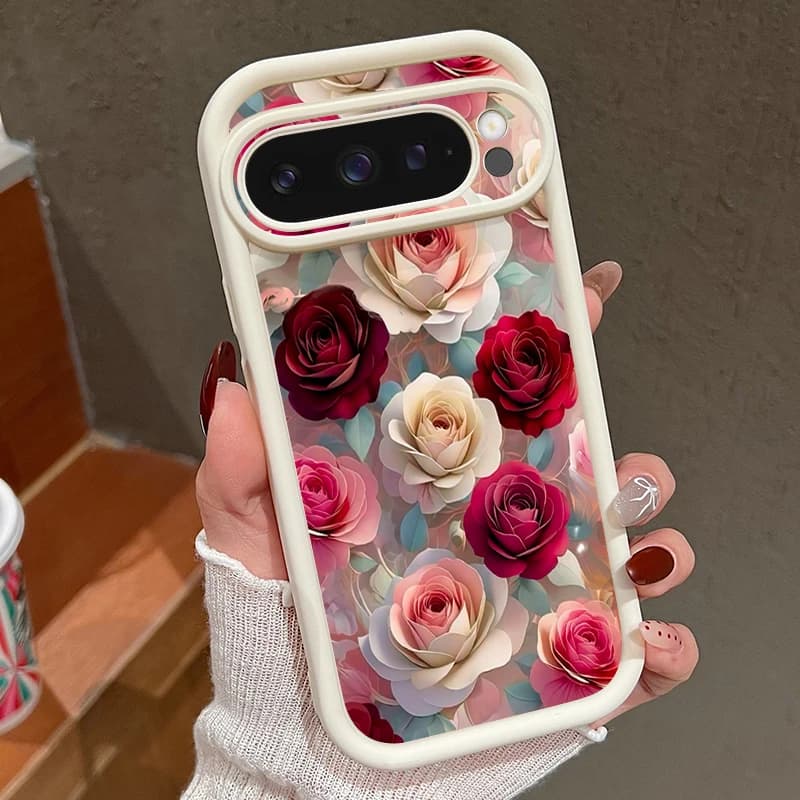 Custodia Morbida in TPU per Google Pixel 10 9 8 7 Pro Pixel 9 10 Pro XL 7A 8A 9A Antiurto con Motivo Floreale Rosa Rossa in Silicone