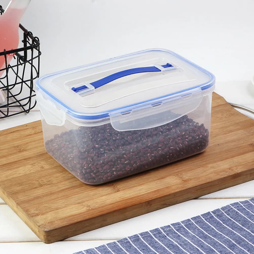 Contenitore Ermetico Rettangolare per Alimenti da 2400ml, Scatola Premium in Plastica con Manico e 4 Chiusure a Scatto per Riso, Cereali e Alimenti Secchi