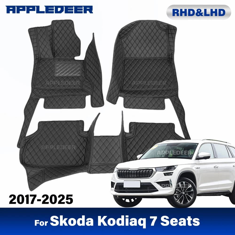 Tappetini auto Per Skoda Kodiaq 7 posti 2025 2024 2023 2022 2021 2020 2019 Auto Personalizzata Rilievi Del Piede Automobile Tappeto Copertura Interio