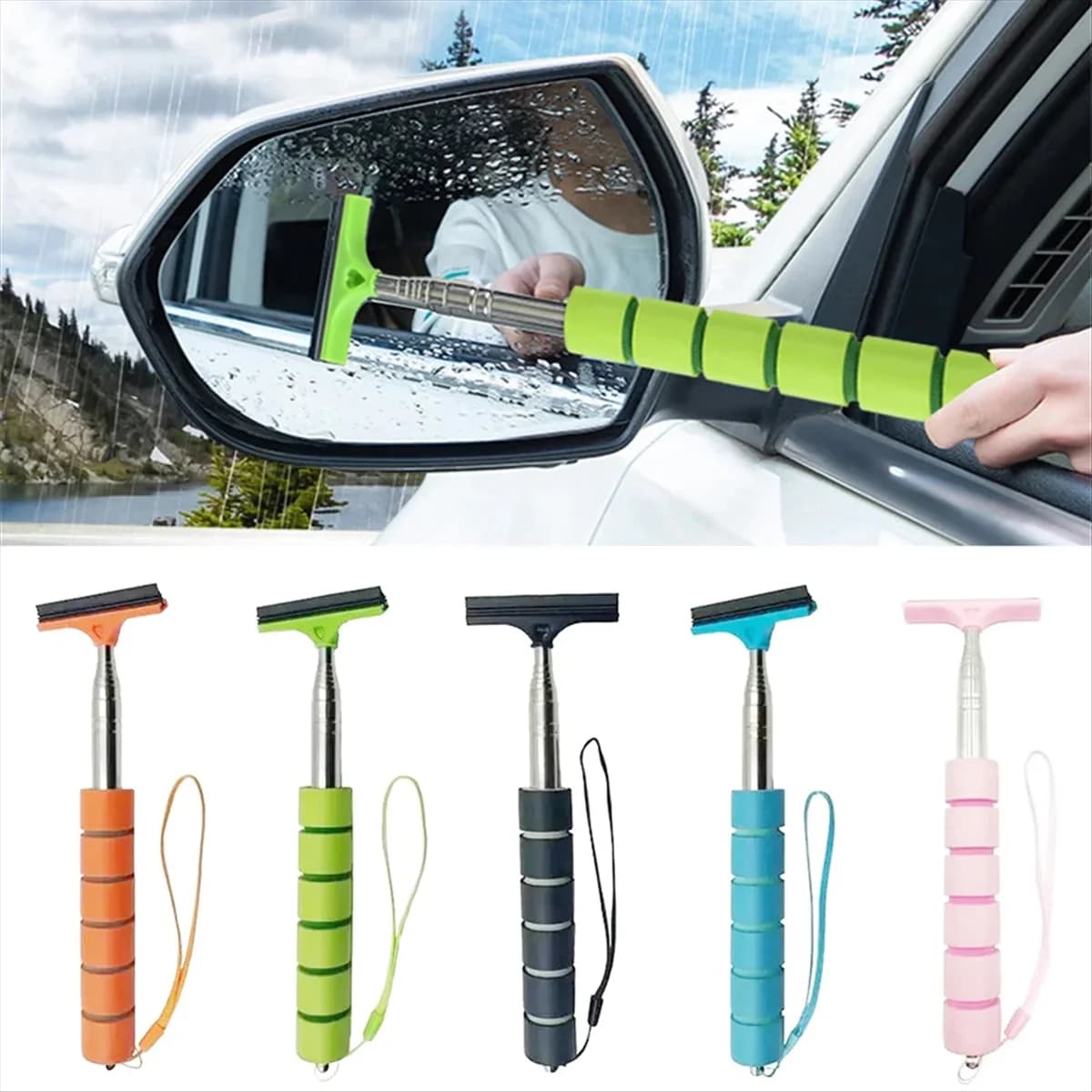 ABNQ Rearview Mirror Cover for Car, Layered Telescopic Head, Portable wiper with window cleaning brush