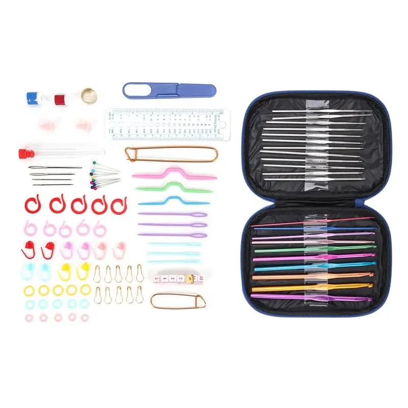 Kit di 100 uncinetti ABLQ con misuratore per filati e strumenti per lavori a maglia fai-da-te