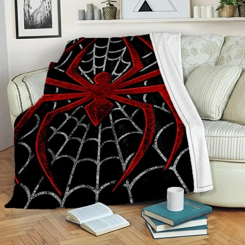 Red Spider Flannel Blanket Gothic Black Spiderweb Fleece Blanket Soft Warm Cozy Throw Blankets For Bed Sofa Halloween Decor