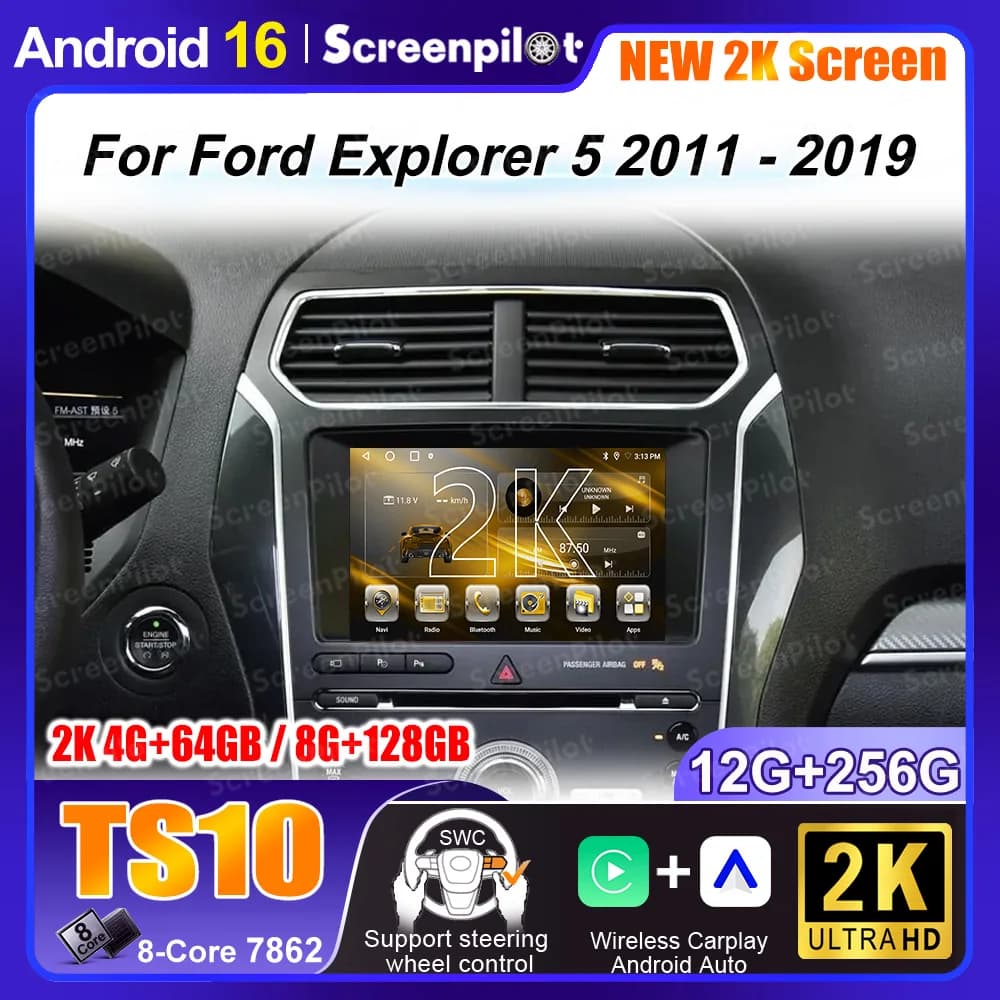 Autoradio Android 16 per Ford Explorer 5 2011-2019, Schermo Multimediale, Lettore GPS, Navigazione, NO 2DIN, Carplay, Unità di Testa