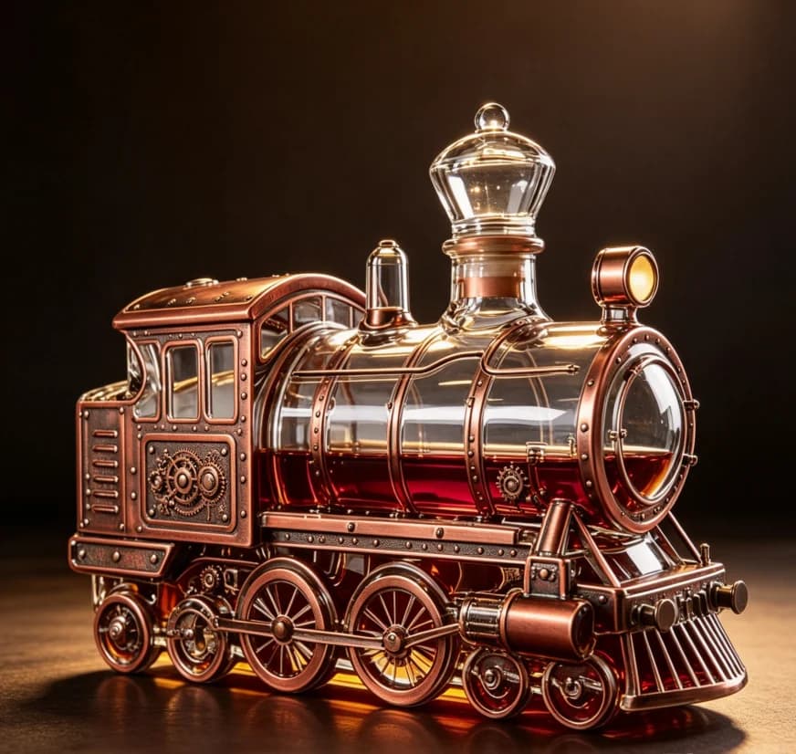 Premium Clear Glass Whiskey Decanter with Unique Locomotive Design – Home Bar Decor Wine Carafe Bottle Ideal Gift