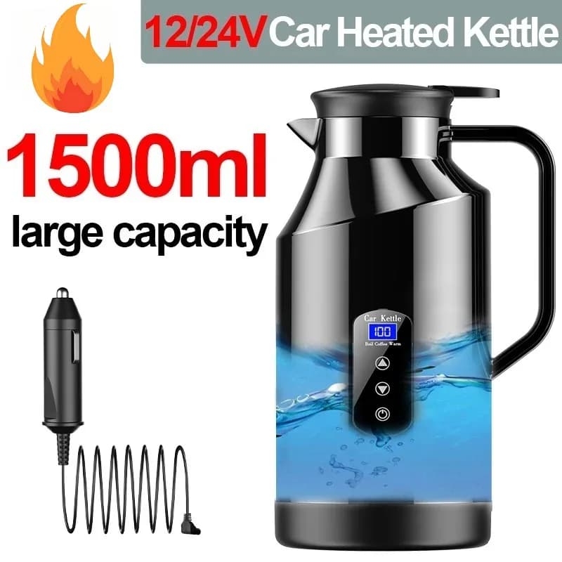 New1500ML Electric Heating Car Kettle 12V 24V Rapid Boiling 304 Stainless Travel camping Dteel Hot Water Bottle Hot Water Kettle