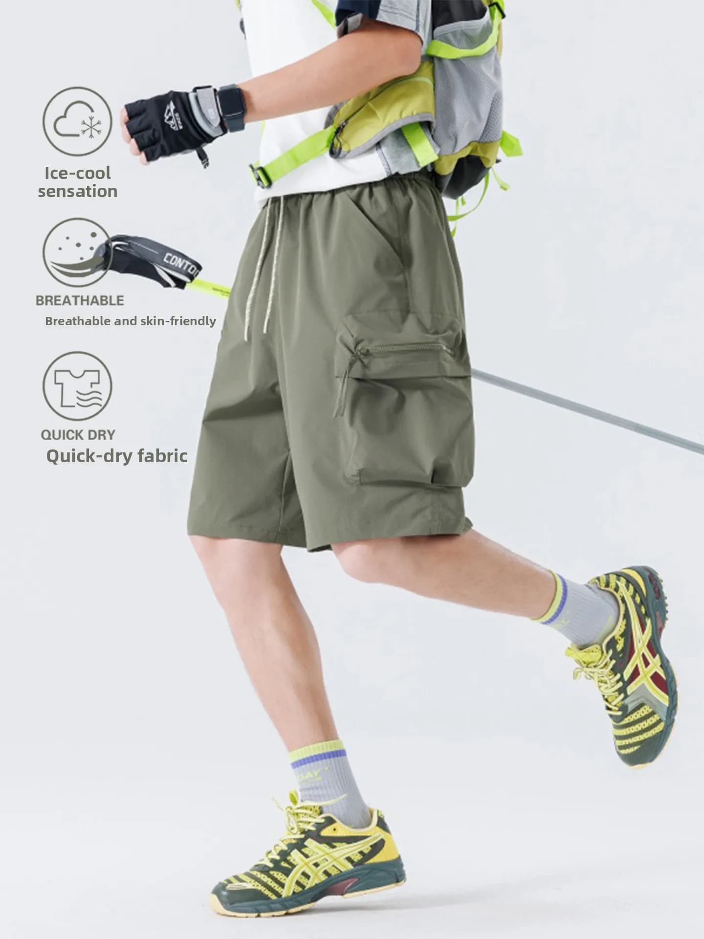 Pantaloncini da Lavoro Leggeri e Traspiranti per Uomo, Asciugatura Rapida, per Corsa e Sport, Lunghezza a Tre Quarti, con Tasche, in Fibra di Poliestere