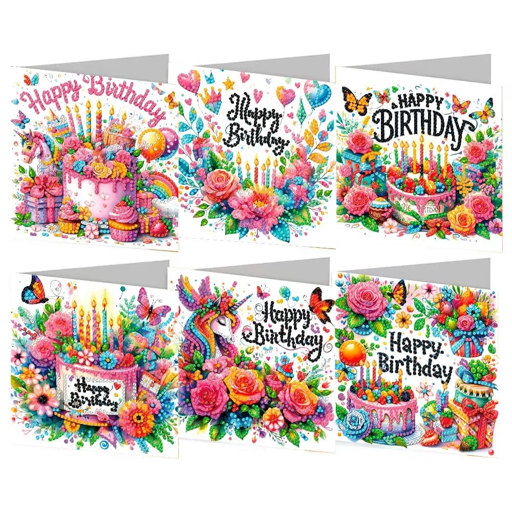 6Pcs Diamond Painting Greeting Card Suit Child Gift DIY Creative Stickers Birthday Cards Dot Drill Embroider