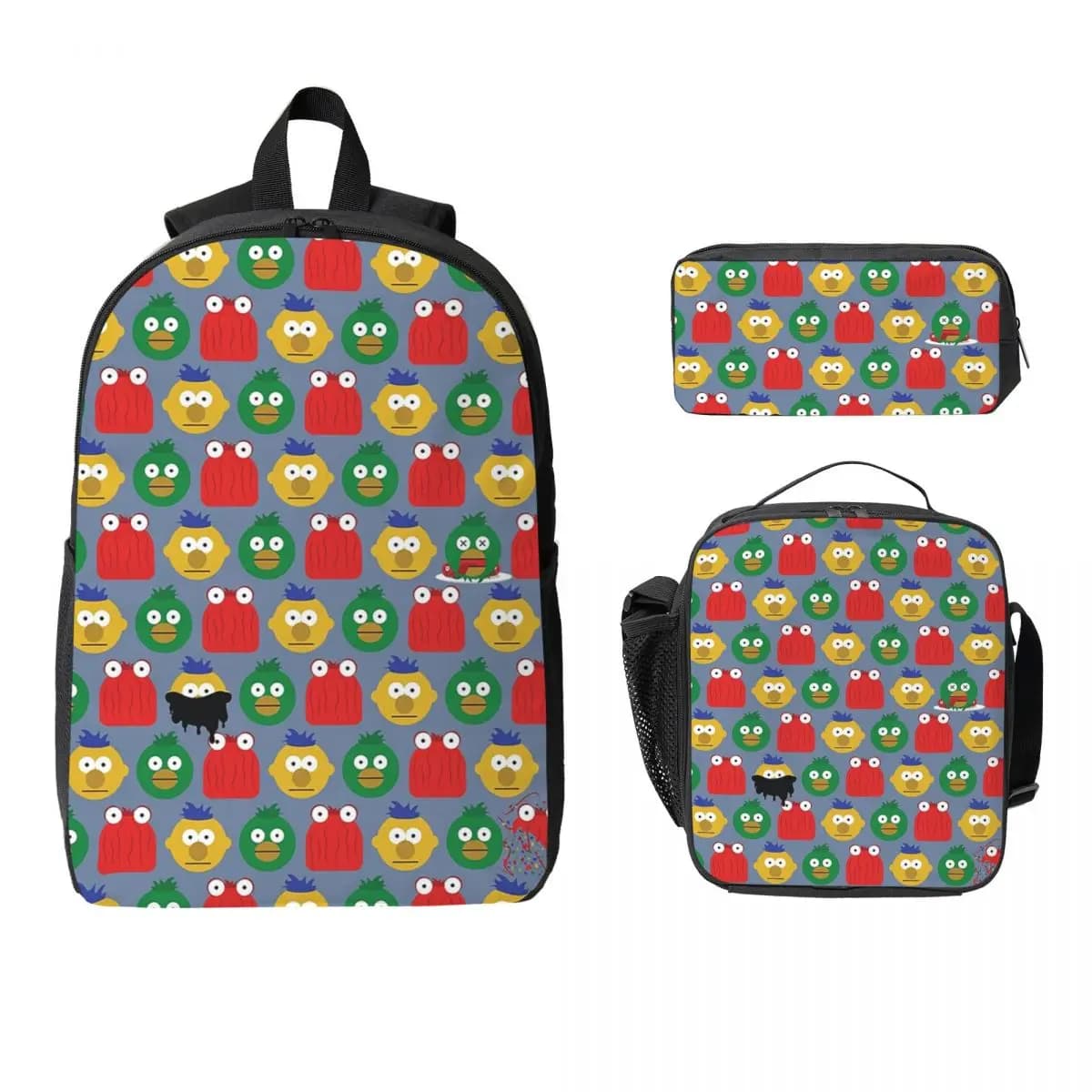 Zaino con motivo a caratteri DHMIS, borsa per libri per studenti, borsa per computer, borse a tracolla, 3 pezzi, borsa termica per il pranzo, astuccio per matite