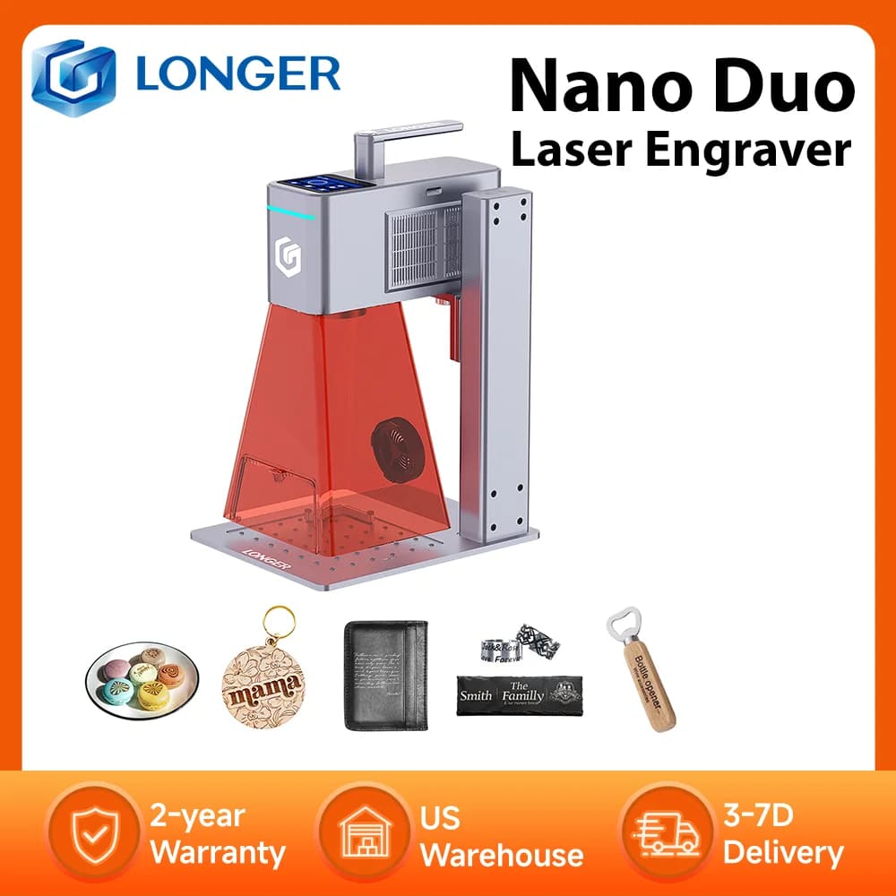 Incisore laser LONGER Nano Duo, laser blu da 20W + laser IR da 2W, 300×300mm, 10000mm/s, 0.00199mm, fotocamera AI da 16MP, incisione 3D