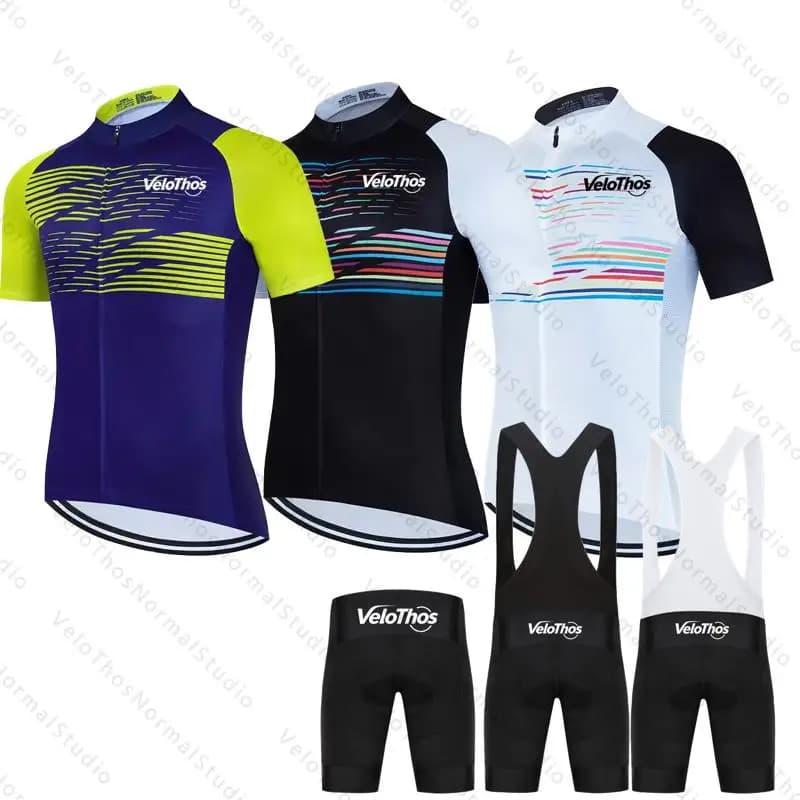 VeloThos Summer Breathable Cycling Kit Short Sleeve Jersey And Bib Shorts Pro Race MTB Bicycle Clothing Set