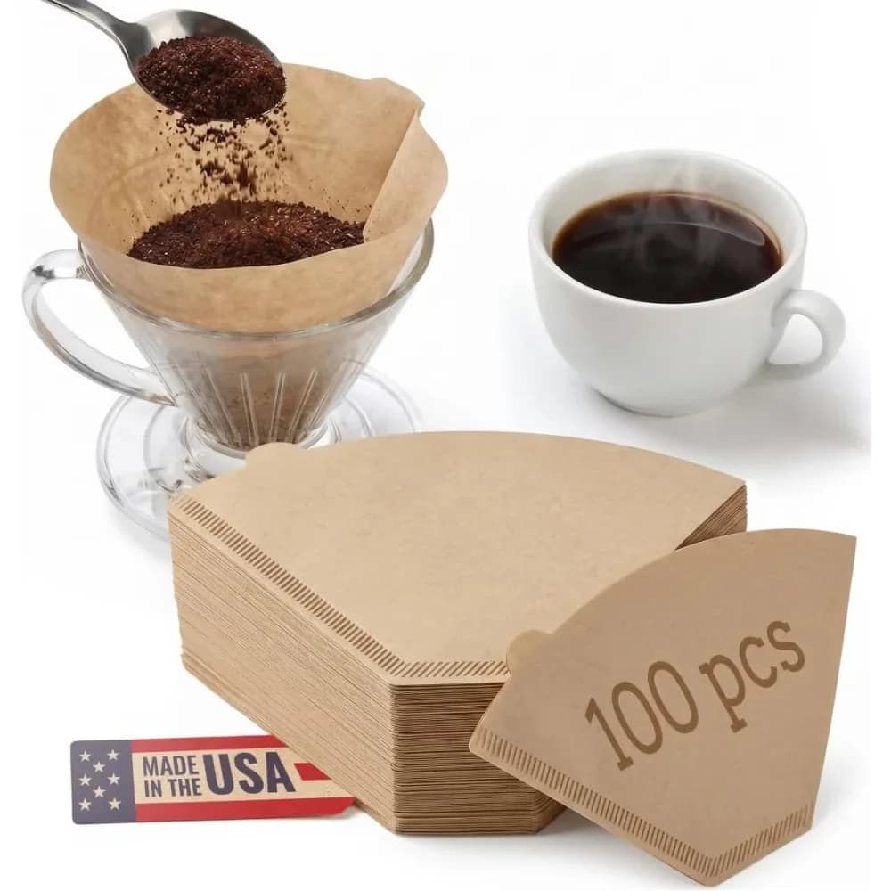 New Natural Unbleached Cone Coffee Filters 100 Count Disposable Paper Filter for Drip Coffee Makers and Machines Compatible with Most Brewers