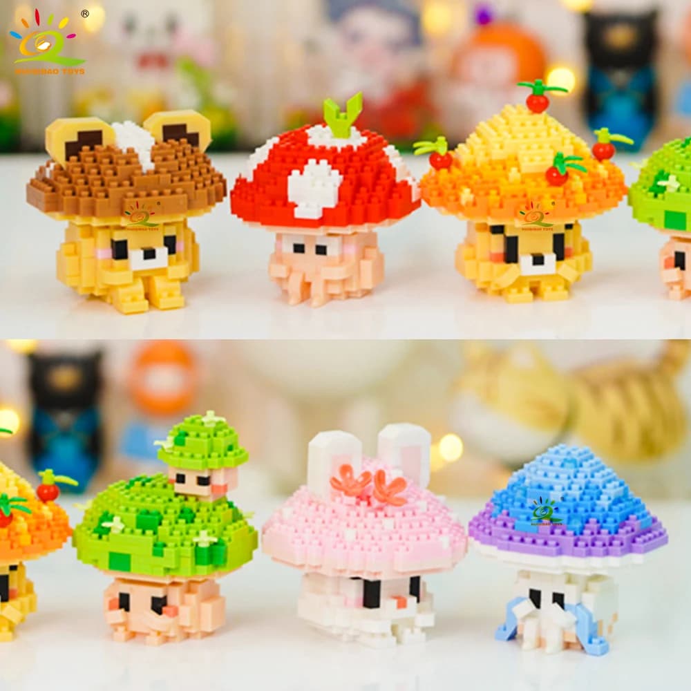 HUIQIBAO MOC Cartoon Mushroom Micro Building Blocks Model DIY Handmade Assembly Puzzle Bricks Toy Home Desk Decoration Brick Toy