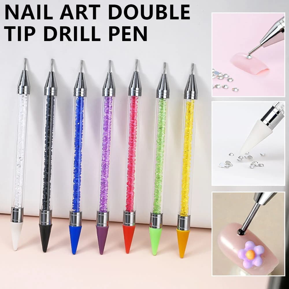 1Pc Penna per trapano a doppia testa Manico in acrilico Perline di cristallo Strass Gemme Picker Punteggiatura Matita di cera Strumenti per nail art fai da te