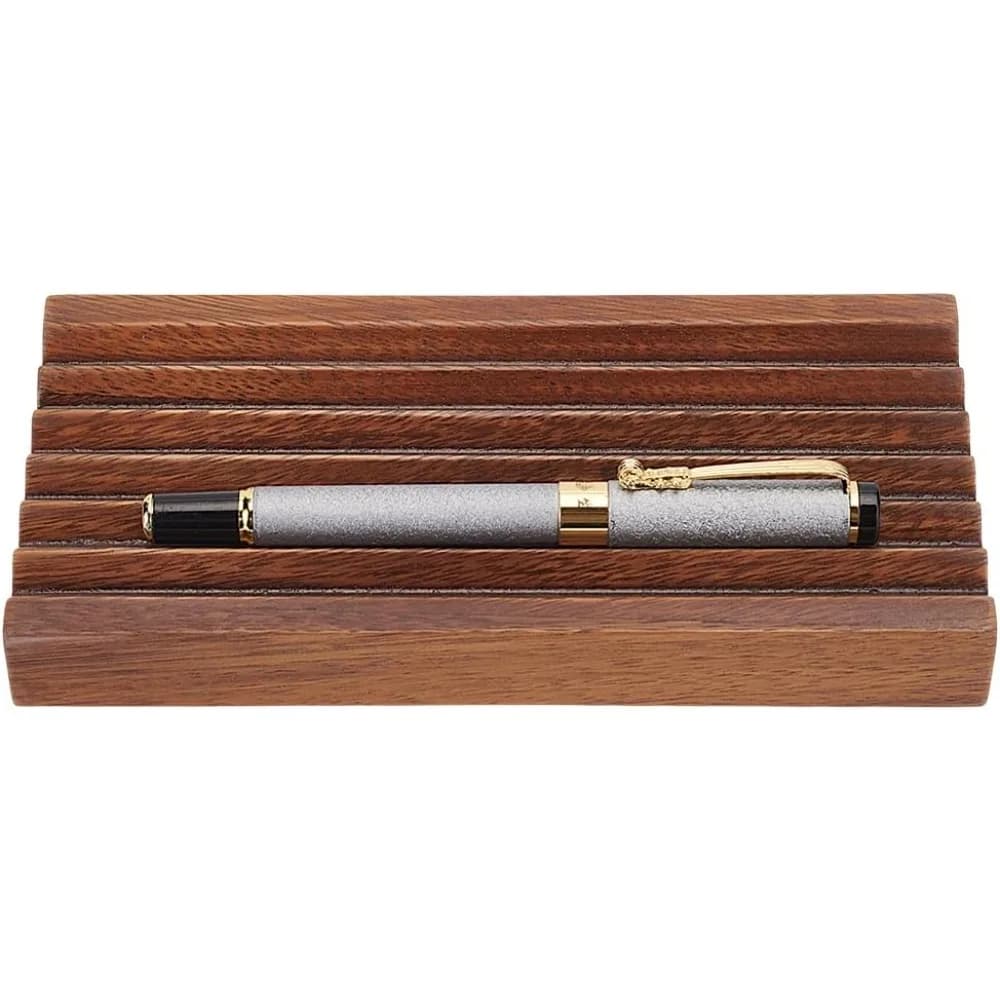 Walnut Horizontal Pen Holder Rectangle Pen Holder Wooden Desk Organizer Pencil Holder with 6 Groove Stylish Vintage Fountain Pen