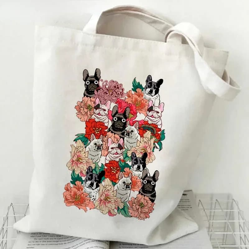 New French Bulldog Shopping Bags Tote riutilizzabile Recycle Bag Canvas Eco Shopping Bags borsa di tela con borse borsa da supermercato
