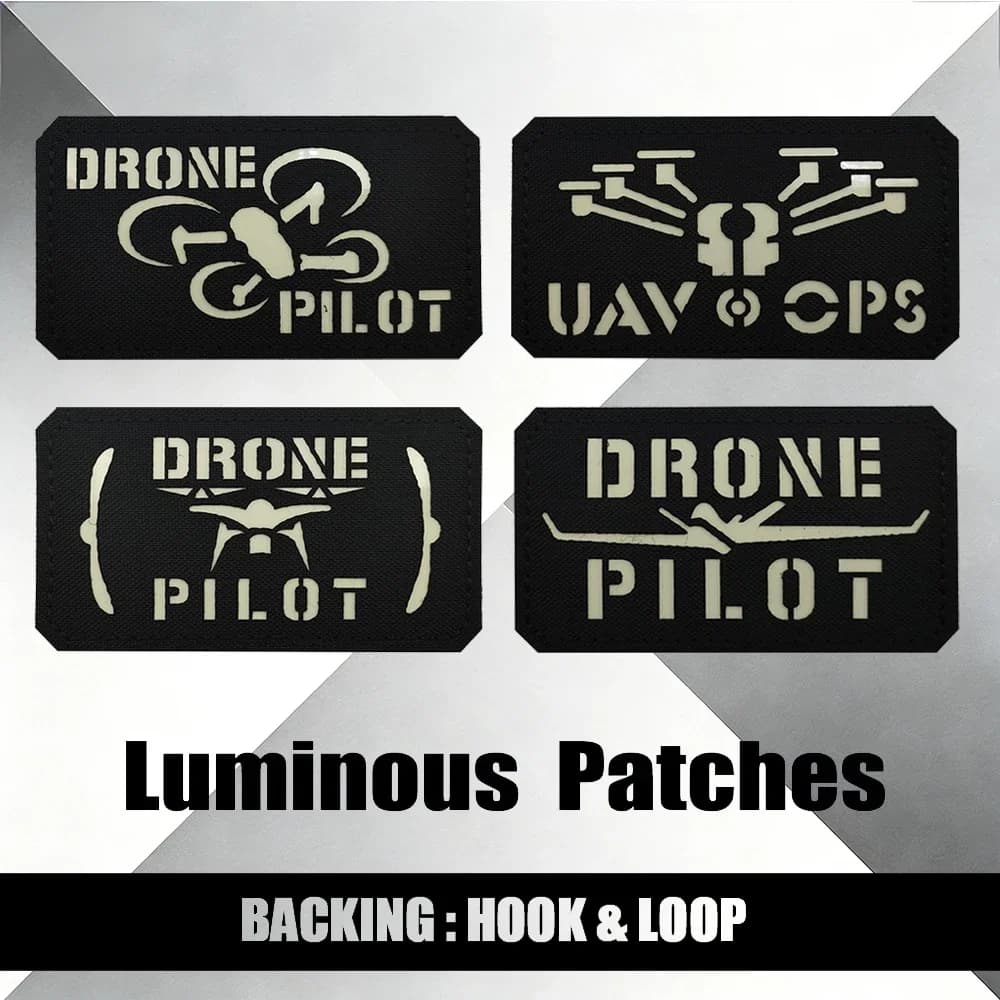 New Patch PILOTA DRONE Luminosa al Buio, Emblema Magico, Distintivo Tattico Luminoso, Emblema per Zaino Engraved al Laser